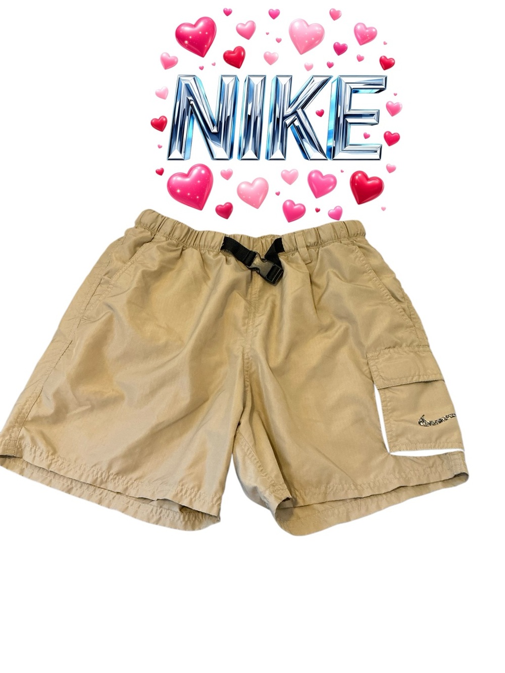 Nike Men’s Tan Swim Board Shorts with Black Belt Accent